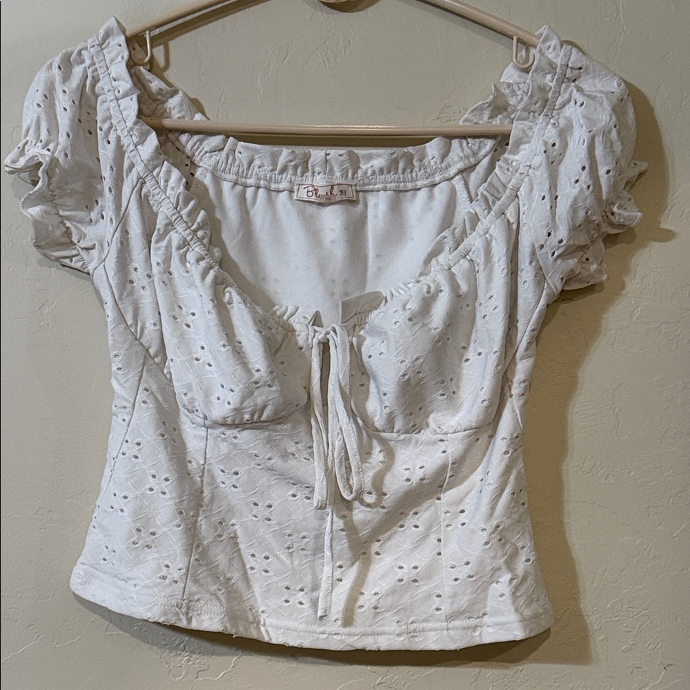 Blush BJ White Eyelet Blouse with Ruffles